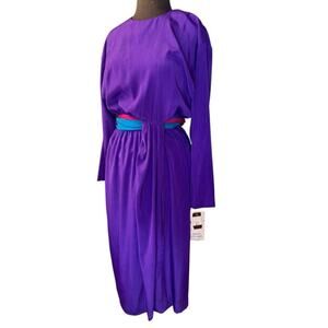 Vtg 80s Retro Colorful Artsy Midi Dress Sizes 10P NWT Modest Modern Minimalist